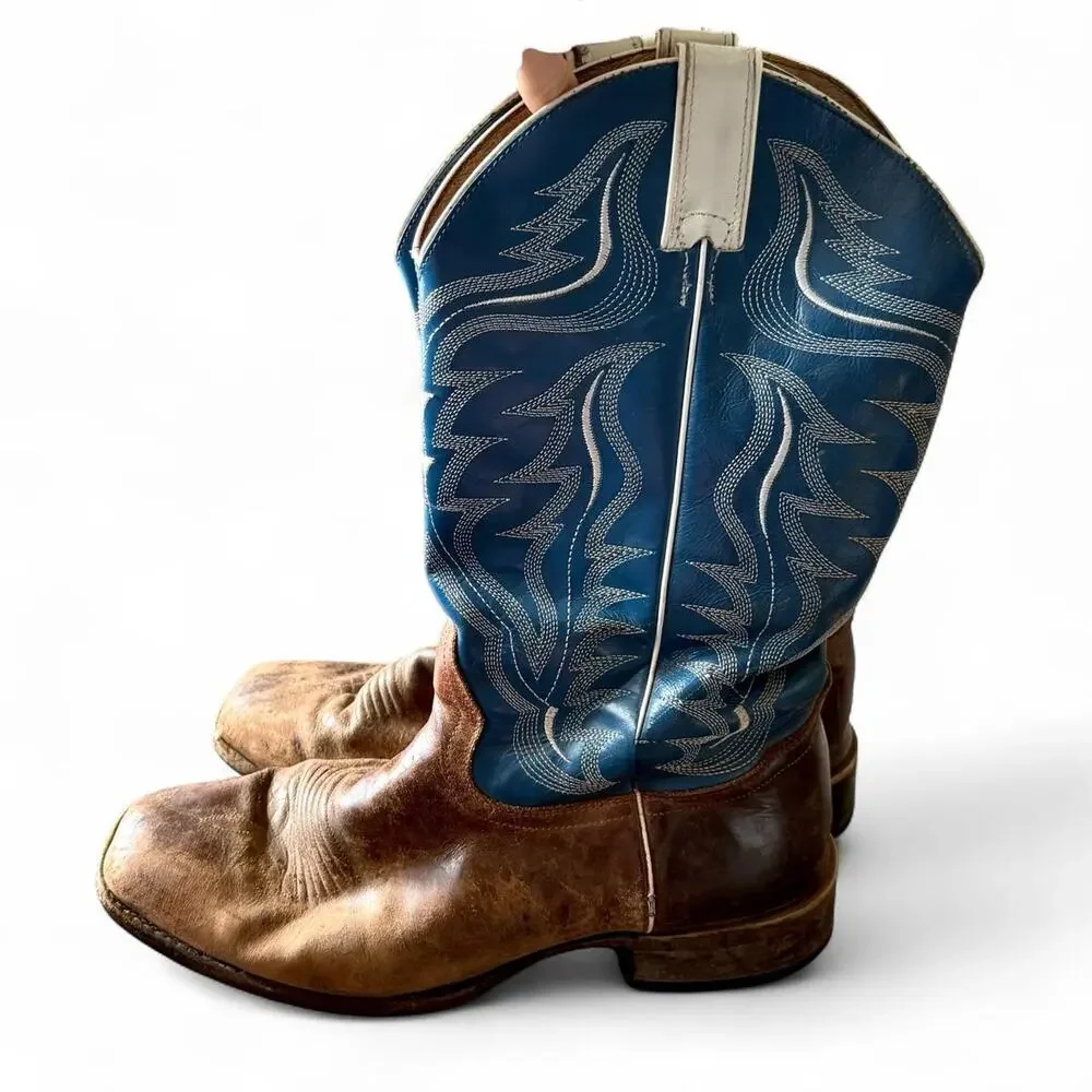 Cody James Vintage Distressed Leather Western Blue Cowboy Boots Size 12D